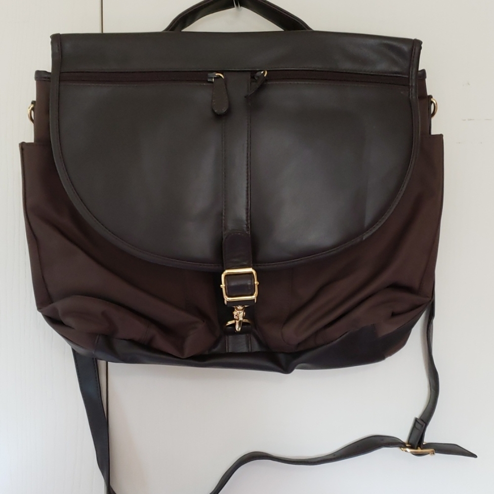 Faux leather brown with nylon backpack messenger